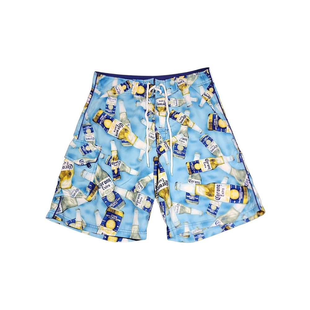 Corona Board Shorts 32 x9 Men 20" Bottles Aqua Blue Spring Break Swim Surf Beach